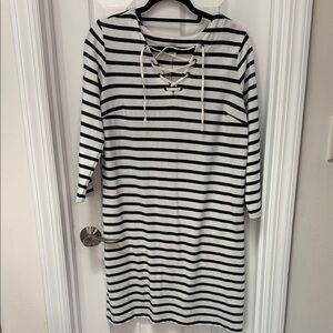 Old Navy Navy and White Striped Lace-Up Dress